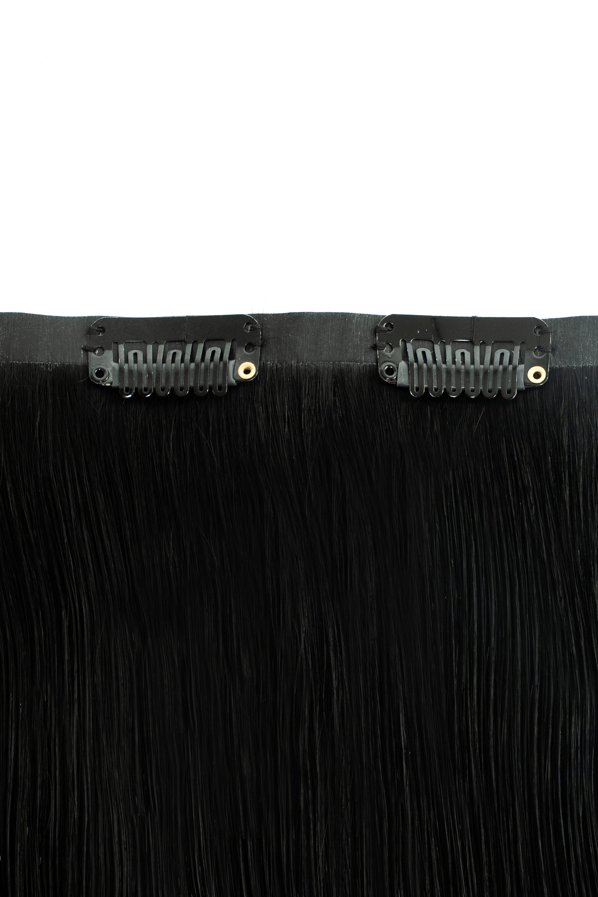Noir black clip-in extensions for high-impact shine and length from 1010 Extensions