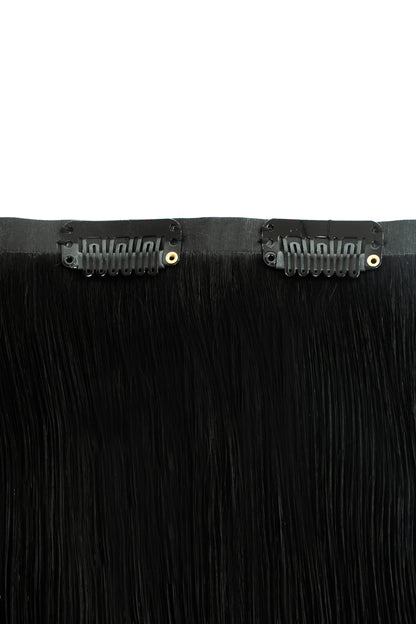 Noir black clip-in extensions for high-impact shine and length from 1010 Extensions
