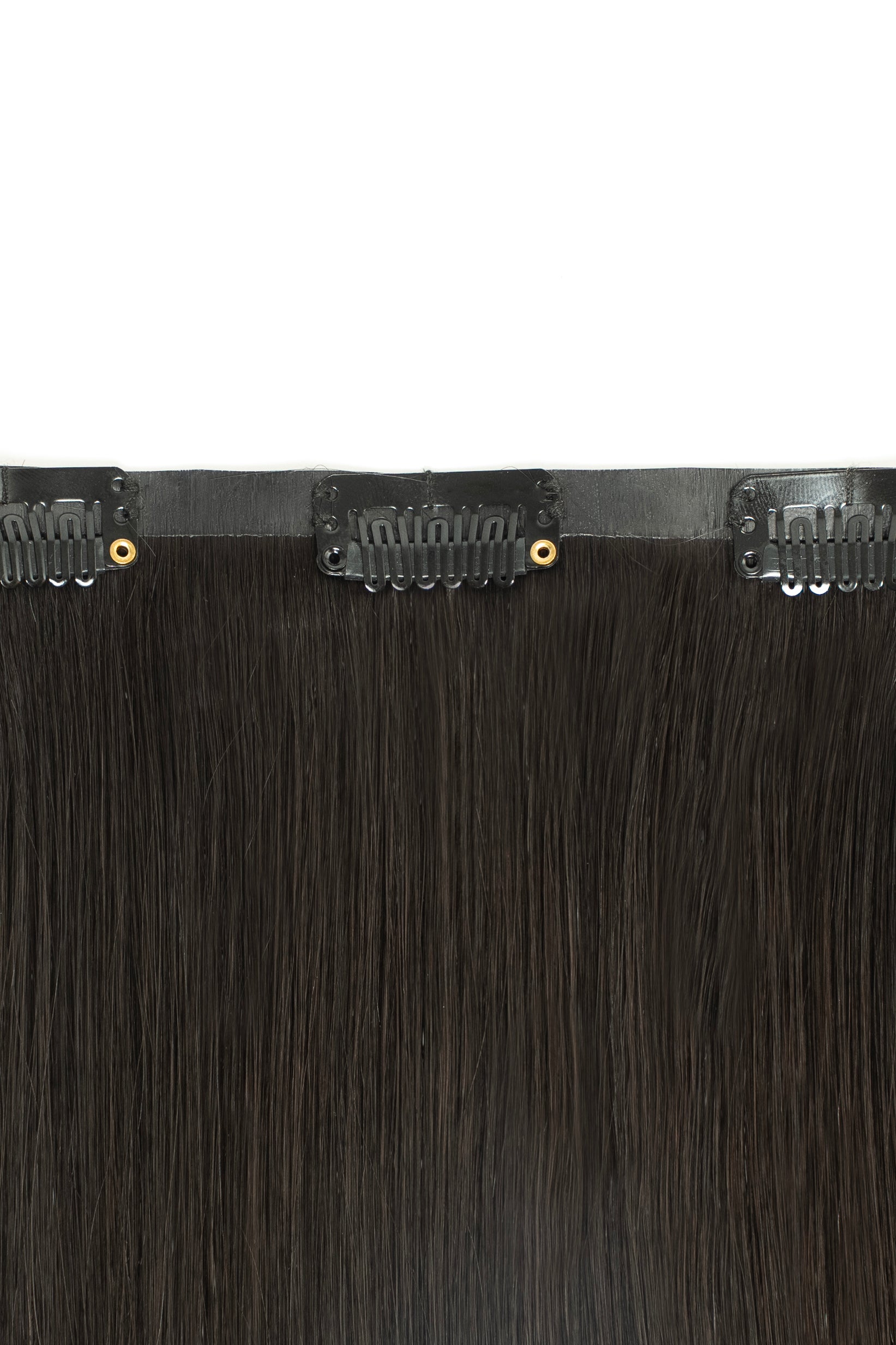 Natural black clip-in hair extensions for realistic volume and texture by 1010 Extensions