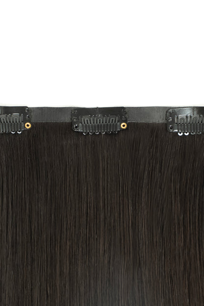 Natural black clip-in hair extensions for realistic volume and texture by 1010 Extensions