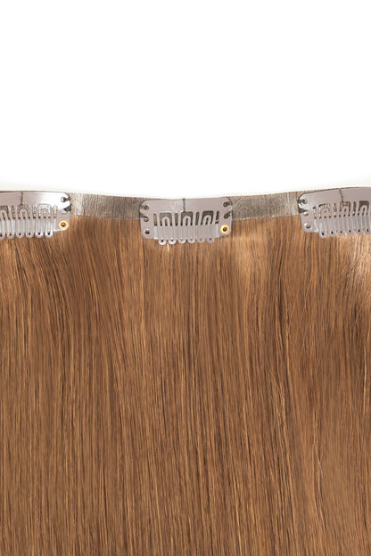 Warm brown clip-in extensions from 1010 Extensions with rich undertones and shine